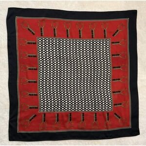Echo Equestrian Silk Scarf 33" Sq Red/Blue/Cream Rolled Edge English Stirrups‎